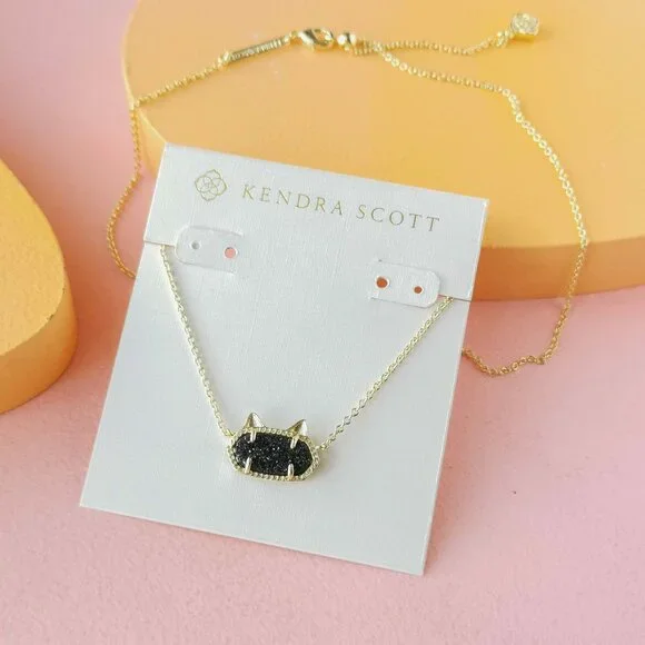 Kendra Scott - Elisa Cat Black Drusy Gold Necklace - NEW - Picture 3 of 3
